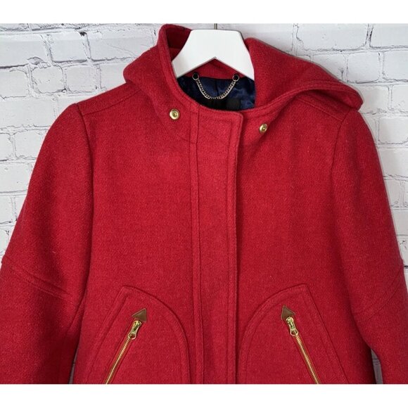 J.CREW Women’s Chateau Parka Red Sz 4 Coat MISSING FUR Nello Gori Stadium Cloth - Picture 2 of 7